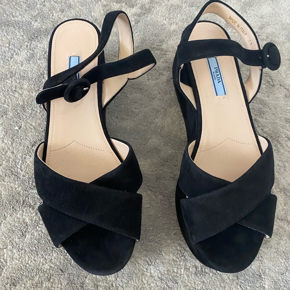 Prada Suede Wedge Platform Sandals NWOT